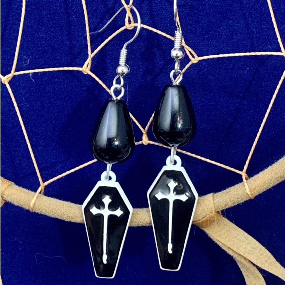 Black Onyx Coffin Earrings Handmade